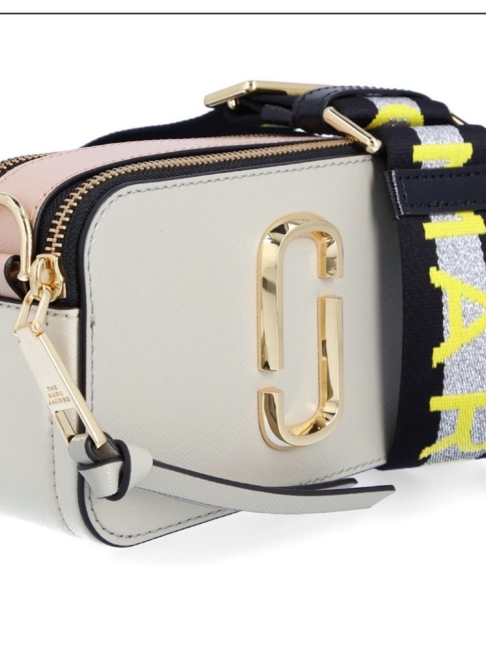 Marc Jacobs Ivory and Pink Snapshot Camera Bag with Logo Strap